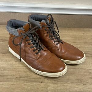 Brown Leather Laced High-Top Men's Shoes - Express